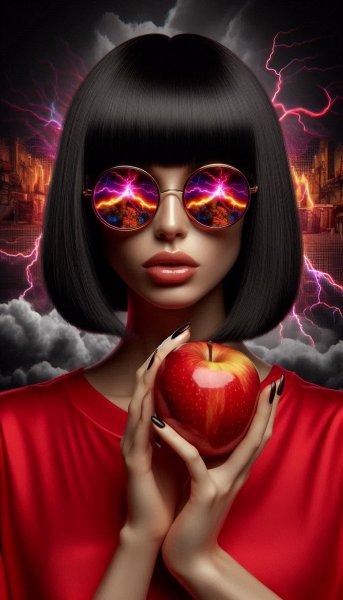 Молодая женщина в красном: дерзкий футуризм и яркие акценты. Нейросеть Dalle