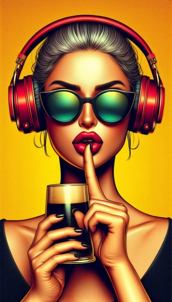 Мощный взгляд и темное пиво: стильный поп-арт портрет современной музыкой. Изображение из нейросети Dalle