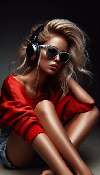 Задумчивый взгляд в наушниках: современная мода и музыкальная атмосфера. Генерация из нейросети Далли 3