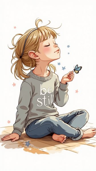 Девочка с бабочкой в светлом пространстве. Картинка из нейросети Flux Ai