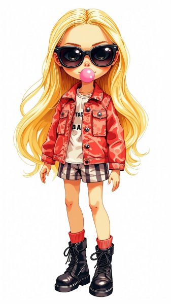 Кукла с длинными волосами и серьезным взглядом. Изображение из нейронной сети Flux Ai