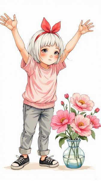 Девочка с цветком и нежной улыбкой в стиле Zentangle. Изображение из нейросети Flux.1