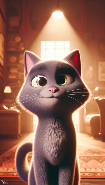 Серый кот в образе Немо – яркий сплав персонажа и пушистого друга, детализированный 3D рендер. Генерация из нейросети Dalle