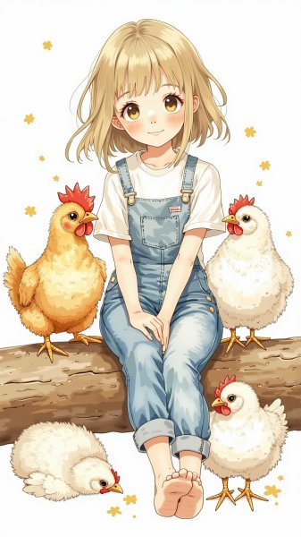 Девочка и цыплята: идиллия сельской жизни. Генерация из нейронной сети Flux Ai