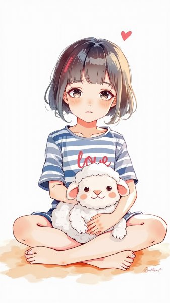 Девочка с овечкой в стиле Zentangle. Нейронная сеть Flux 1