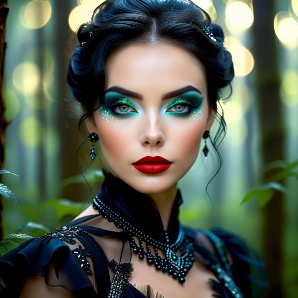 Загадочный портрет в лесной дымке: тайна маскарадного образа. Картинка из нейронной сети Stable Diffusion