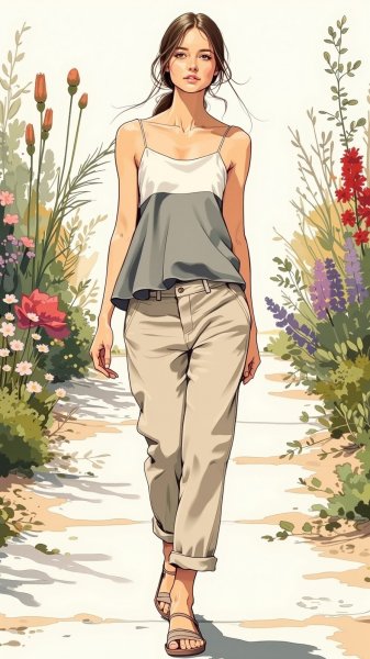 Показ мод: элегантная модель в стильном образе с цветочным акцентом. Картинка из нейронной сети Flux 1