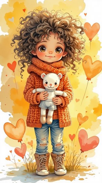 Девочка с куклой в акварельной нежности. Генерация из нейронной сети Flux