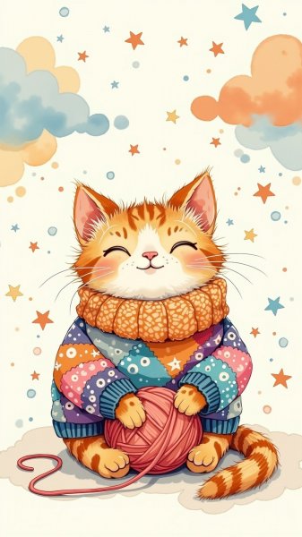 Уютный котик в вязаном свитере и мир облаков. Нейронная сеть Flux.1