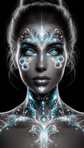 Неоновая нимфа: мифология и светящиеся узоры на коже. Нейронная сеть Dalle 3