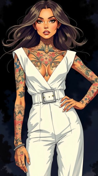 Женщина в белом: серебряные цветы и уверенный взгляд. Картинка из нейросети Flux.1