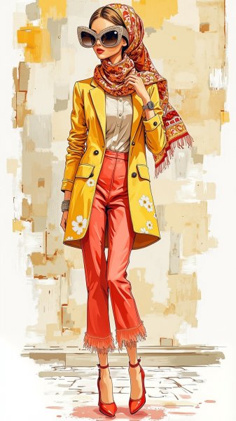 Яркая кукла в весеннем настроении и стильном наряде. Изображение из нейросети Flux 1