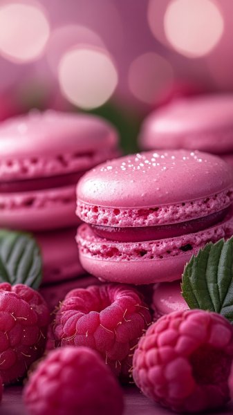 Ягодный десерт: макаруны и ежевика в нежной розовой палитре. Генерация из нейросети Миджорни