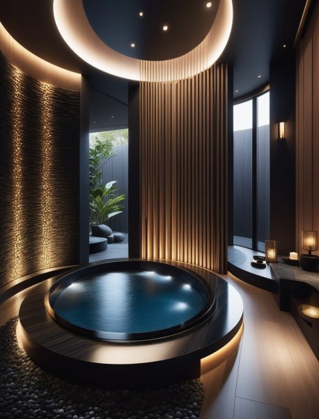 Роскошный спа: японская элегантность и современные технологии в интерьере. Генерация из нейронной сети Stable Diffusion