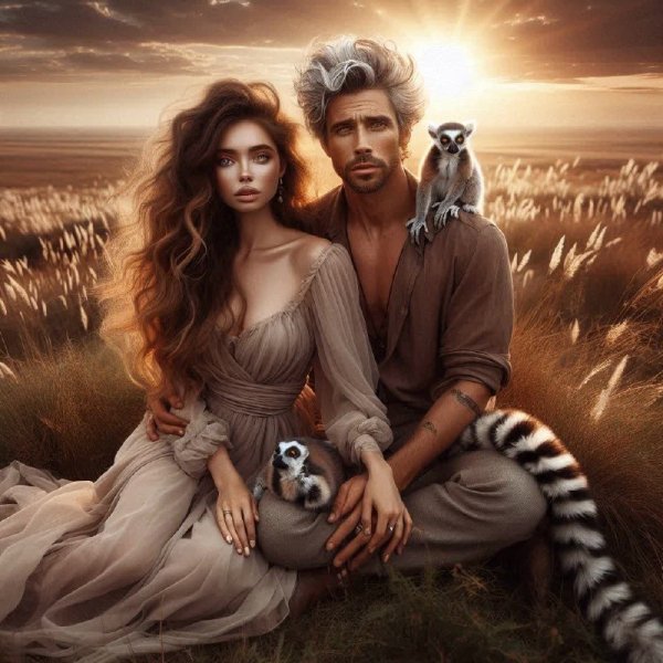 Страстная встреча на закате в волшебной степи. Генерация из нейросети Dalle