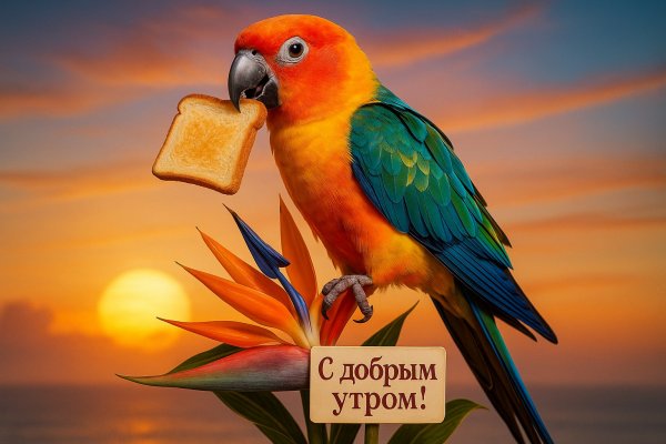 Рассвет тропиков: попугай с тостом и пожеланием доброго утра!. Картинка из нейронной сети Sora images Ai