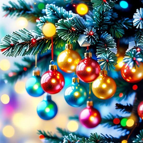 Блестящая новогодняя елка в стиле Курбатова. Изображение из нейросети Stable Diffusion