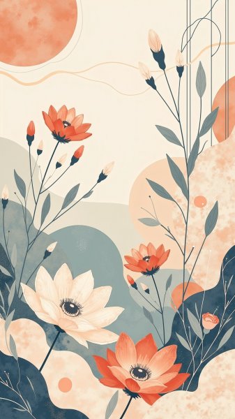 Пастельные формы и нежные цветы в современном стиле. Генерация из нейросети Flux