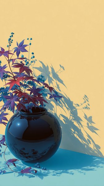 Яркая композиция с цветами и листьями в минималистичном стиле. Картинка из нейросети Миджорни