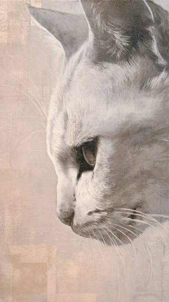 Геометричный кот в пастельных тонах. Картинка из нейронной сети Midjourney