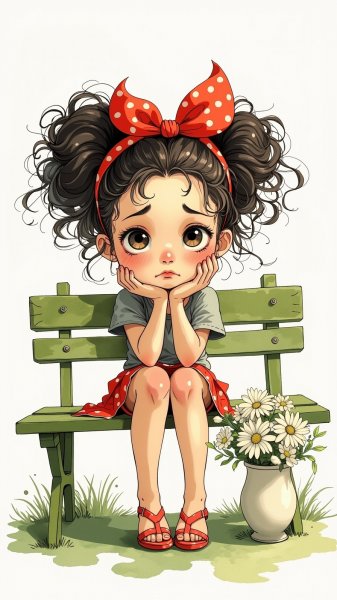 Девушка на скамейке: грусть и нежность в черновиках рисунка. Изображение из нейросети Flux Ai