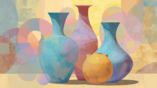 Нежные формы и яркие краски в минималистичном векторе. Изображение из нейронной сети Midjourney