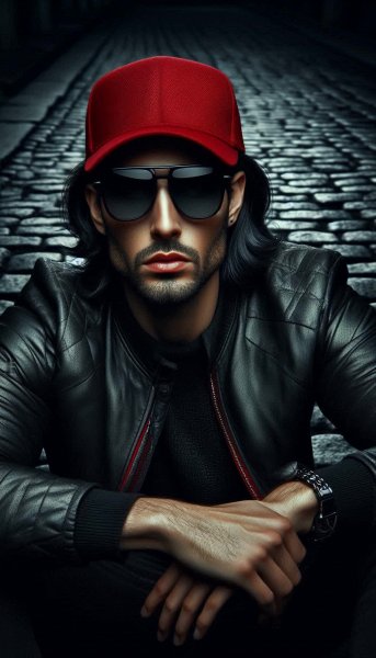 Городской стиль: дерзкий взгляд из-под темных очков и кожаной куртки. Нейросеть Dalle