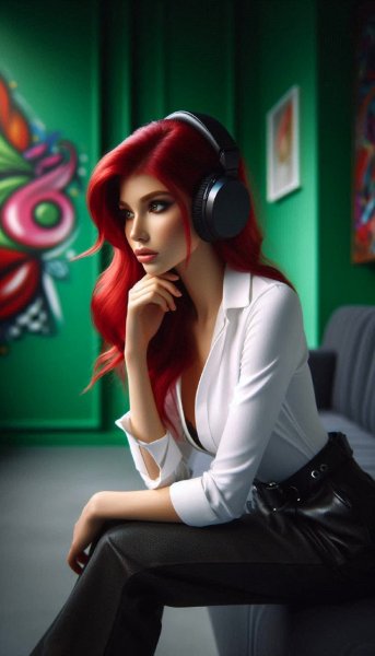 Рыжая мечта: музыка, стиль и городской вайб. Изображение из нейронной сети Dalle 3