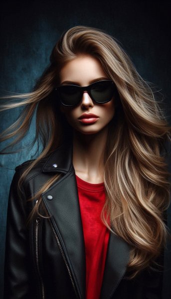 Готическая красотка в коже: стильный образ под лучами солнца. Изображение из нейросети Dalle 3