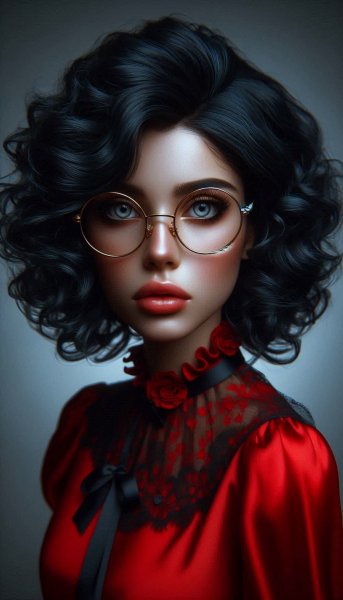 Загадочная красотка в красном: панк-рок портрет с ноткой тайны. Нейросеть Dalle