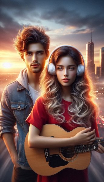 Закат над городом: музыкальное вдохновение молодости и любви. Нейронная сеть Dalle