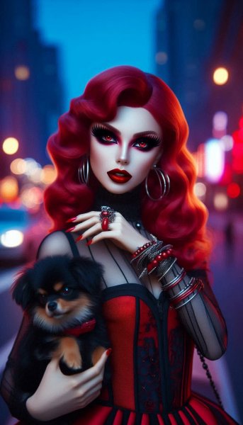 Ночная городская портретная съемка: вампирша в стиле бурлеск. Нейронная сеть Dalle
