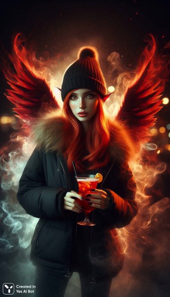 Очаровательная девушка с демоническими крыльями в ночном городе. Картинка из нейросети Dalle