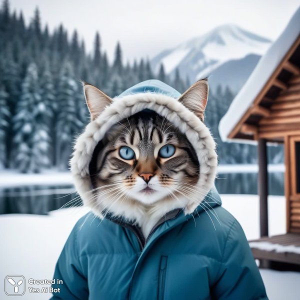 Зимняя сказка кота в белоснежном уюте и холодной красоте природы. Нейросеть Stable Diffusion