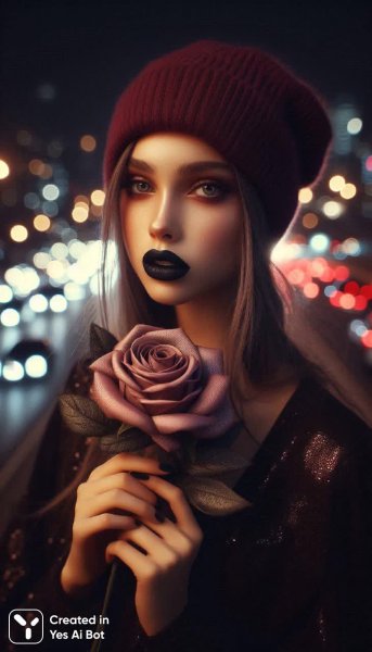 Ночная нежность: девушка с розой в стиле ретро. Изображение из нейронной сети Dalle 3