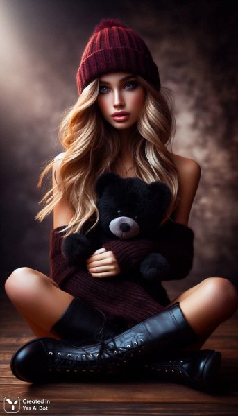 Таинственная красота: девушка с медвежонком в осеннем пейзаже. Картинка из нейронной сети Dalle