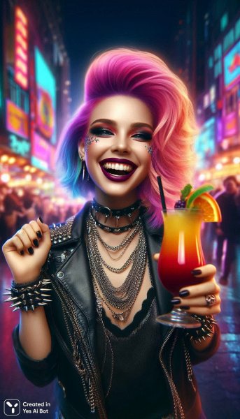 Хулиганская красота: Ночной город и дерзкий взгляд. Изображение из нейронной сети Dalle 3