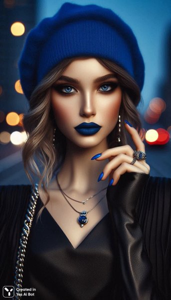 Городская ночь: дерзкая красота в черном платье-бандаж и синем бини. Нейронная сеть Dalle