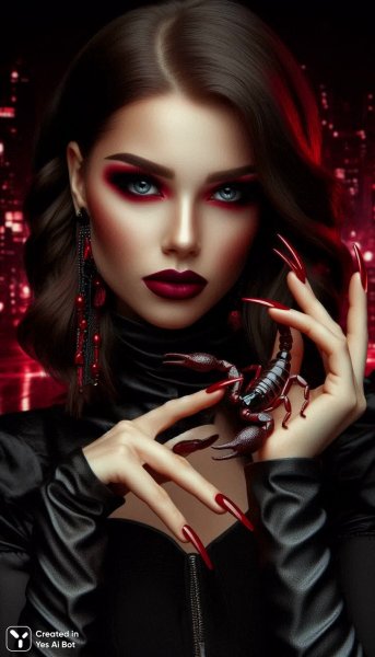 Роковая красотка и скорпион: ретро-фотосессия в стиле ночного города. Генерация из нейросети Dalle