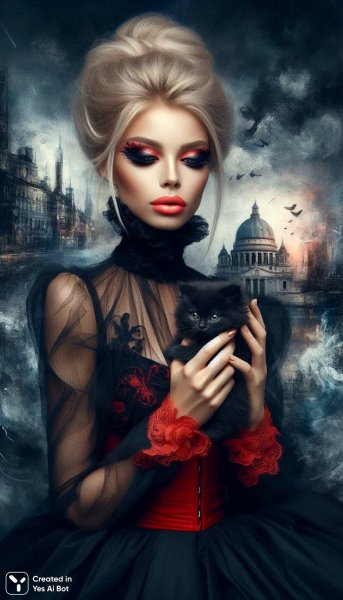 Блондинка с котенком: элегантность и городские тайны. Нейросеть Dalle-3