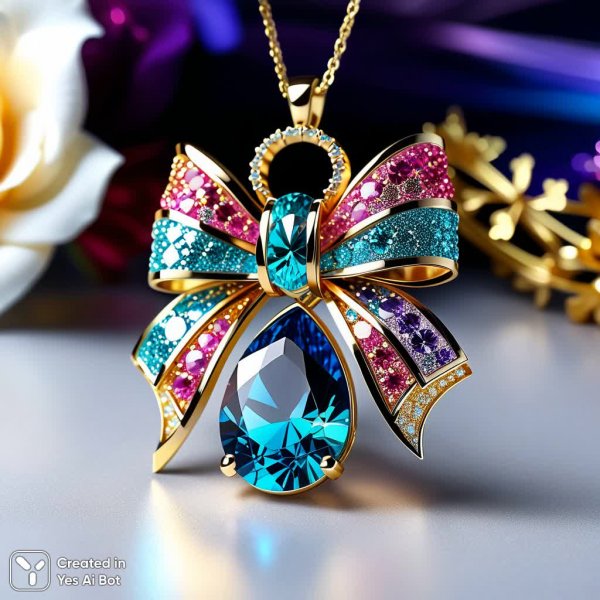 Изысканное украшение с бантом и переливающимися камнями. Генерация из нейросети Stable Diffusion
