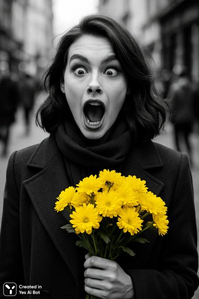 Яркая желтизна в черно-белом портрете. Нейронная сеть Sora Images