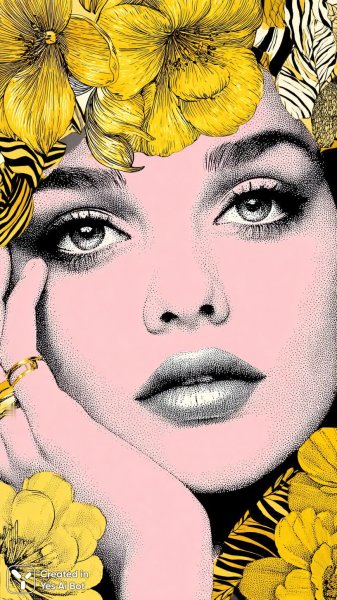 Яркое лицо в цветочном макияже: поп-арт и экзотика. Нейросеть Midjourney