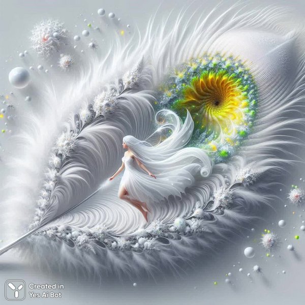 Невероятный полёт: белоснежное перо в небесных искринках. Генерация из нейросети Dalle