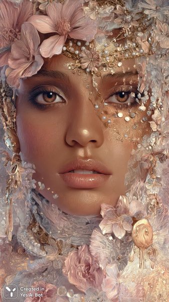 Элегантный портрет: сюрреалистичная красота в полосках и цветах. Генерация из нейросети Midjourney