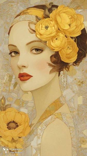 Изысканный портрет в стиле ар-деко с яркими акцентами и геометрией. Картинка из нейросети Midjourney