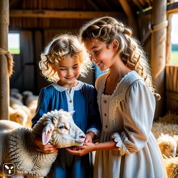 Детство в деревенской идиллии: нежные объятия и солнечный свет среди сена. Изображение из нейросети Stable Diffusion
