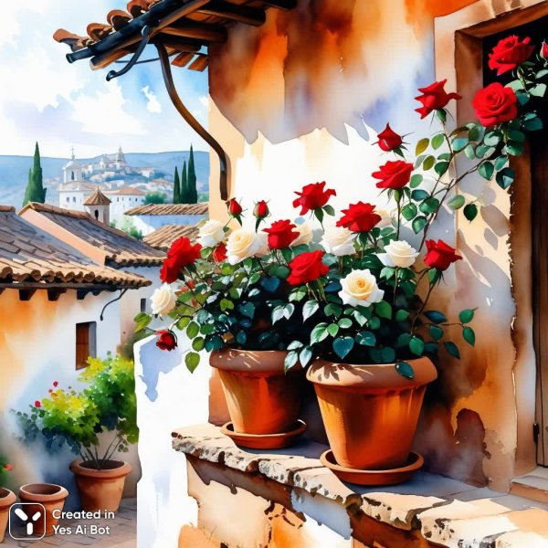 Воспоминания о старинном городе и нежных розах. Картинка из нейронной сети Stable Diffusion