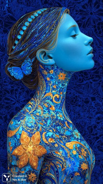 Сине-оранжевое боди-арт: сюрреалистическая красота в высоком разрешении. Нейронная сеть Midjourney