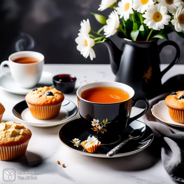 Чайная церемония в светлой студии: уют и эстетика момента. Картинка из нейронной сети Stable Diffusion